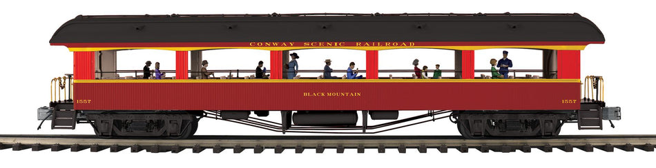 CONWAY SCENIC RAILROAD 64' OPEN AIR WOODSIDED COACH CAR #1557 BLACK MOUNTAIN
