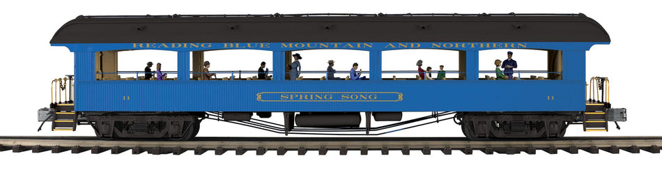 READING BLUE MOUNTAIN & NORTHERN 64' OPEN AIR WOODSIDED COACH CAR #11 SPRING SONG