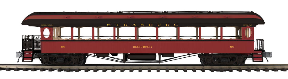 STRASBURG 64' OPEN AIR WOODSIDED OBSERVATION CAR #68 HELLO DOLLY (RED)