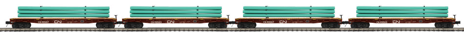 CN 4-CAR SET OF 60’ FLAT CARS WITH PIPE LOAD