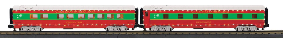 CHRISTMAS 2-CAR 60 STREAMLINED SLEEPER/DINER PASSENGER SET W/LED LIGHTS