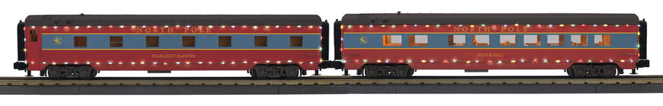 NORTH POLE 2-CAR 60 STREAMLINED SLEEPER/DINER PASSENGER SET W/LED LIGHTS