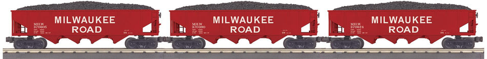 MILWAUKEE ROAD O GAUGE RAILKING 3-CAR 4-BAY HOPPER CAR SET