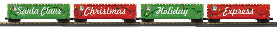 CHRISTMAS 4-CAR 50 DOUBLE DOOR PLUGGED BOXCAR SET WITH LED LIGHTS SET