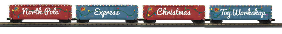 NORTH POLE 4-CAR 50 DOUBLE DOOR BOX CAR SET W/LED LIGHTS