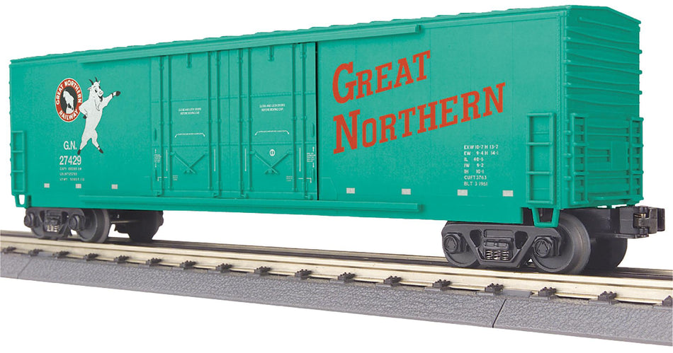 GREAT NORTHERN O GAUGE RAILKING 50' DOUBLE DOOR PLUGGED BOXCAR