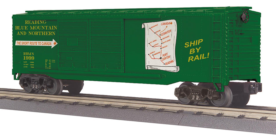 READING BLUE MOUNTAIN AND NORTHERN O GAUGE RAILKING 40' DOUBLE DOOR BOX CAR