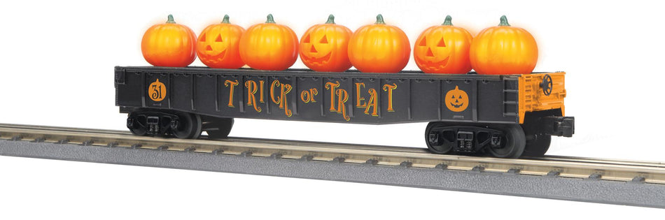 HALLOWEEN O GAUGE RAILKING GONDOLA CAR WITHFLICKERING LIGHTED JACK-O-LANTERNS