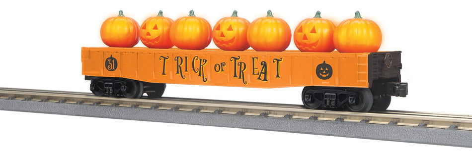 HALLOWEEN O GAUGE RAILKING GONDOLA CAR WITHFLICKERING LIGHTED JACK-O-LANTERNS