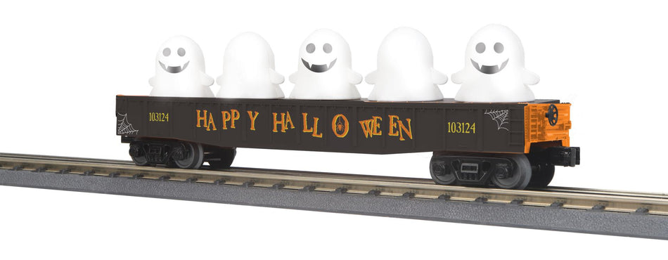 HALLOWEEN O GAUGE RAILKING GONDOLA CAR WITHFLICKERING LIGHTED GHOSTS