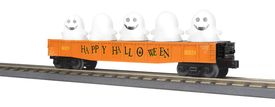 HALLOWEEN O GAUGE RAILKING GONDOLA CAR WITHFLICKERING LIGHTED GHOSTS