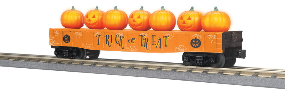 HALLOWEEN GONDOLA CAR W/FLICKERING LIGHTED JACK-O-LANTERNS