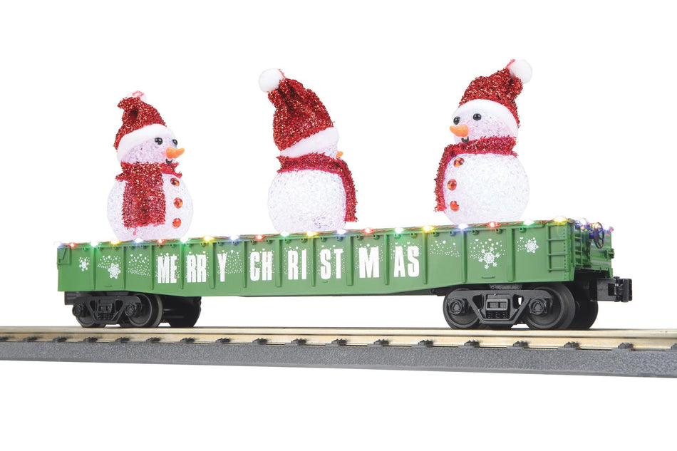 CHRISTMAS GONDOLA CAR W/LED CHRISTMAS LIGHTS & LIGHTED SNOWMEN