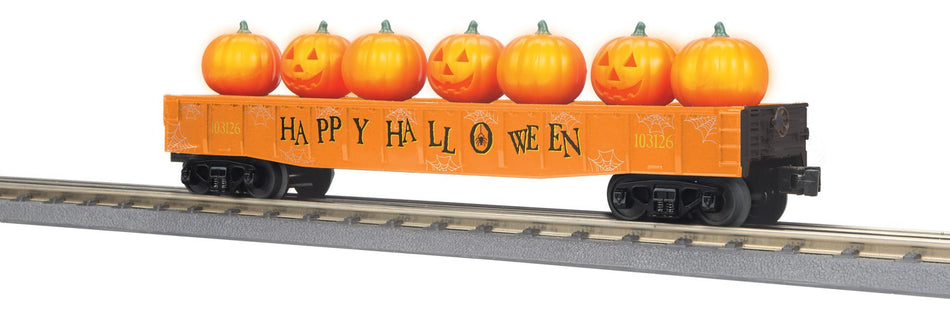 HALLOWEEN GONDOLA CAR W/FLICKERING LIGHTED JACK-O-LANTERNS – ORANGE