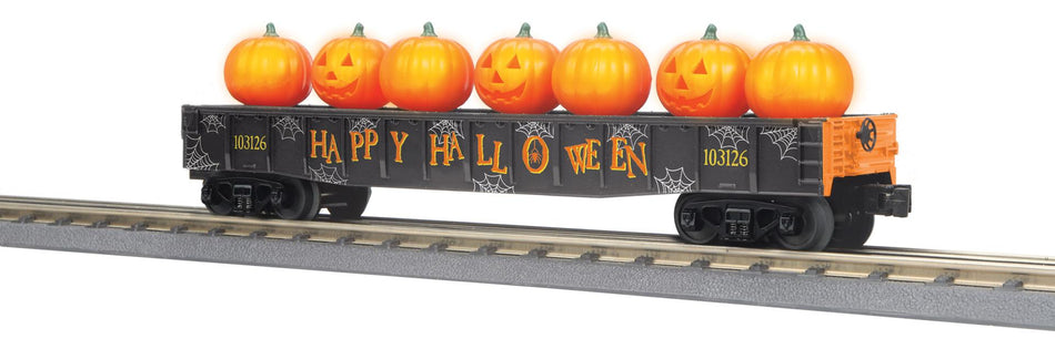 HALLOWEEN GONDOLA CAR W/FLICKERING LIGHTED JACK-O-LANTERNS – BLACK