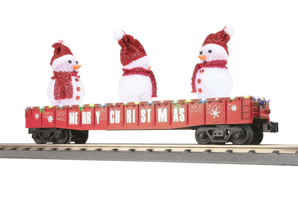 CHRISTMAS GONDOLA CAR W/LED LIGHTS AND LIGHTED SNOWMEN RED