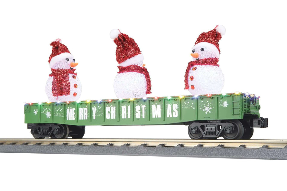 CHRISTMAS GONDOLA CAR W/LED LIGHTS AND LIGHTED SNOWMEN  GREEN