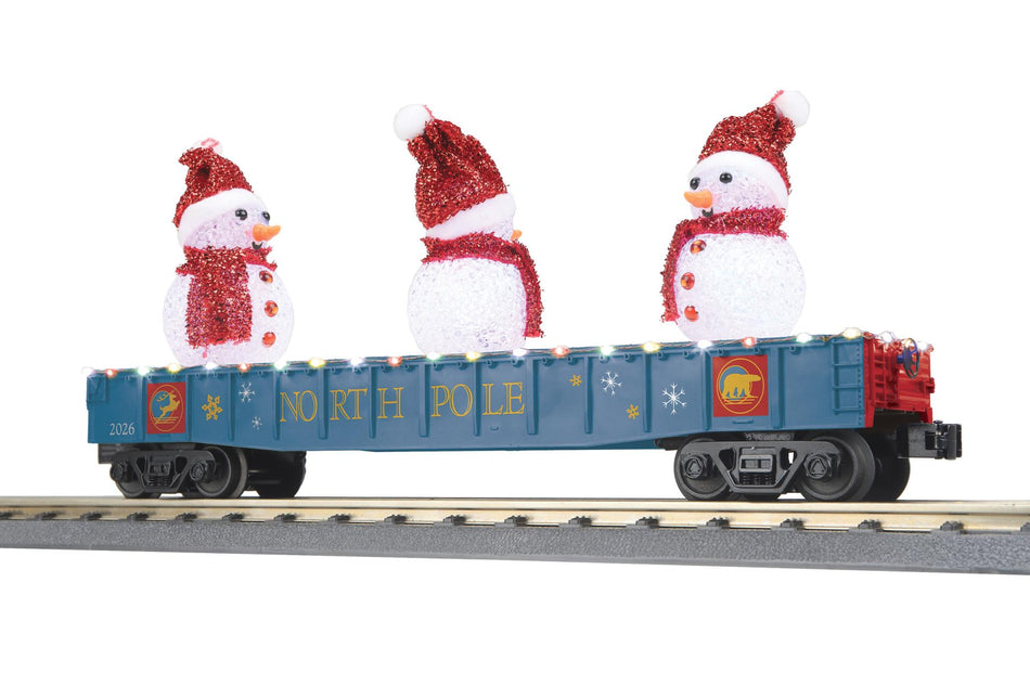 NORTH POLE GONDOLA CAR W/LED LIGHTS AND LIGHTED SNOWMEN