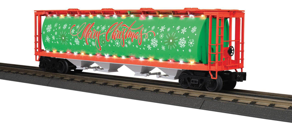 CHRISTMAS 4-BAY CYLINDRICAL HOPPER CAR W/LED LIGHTS