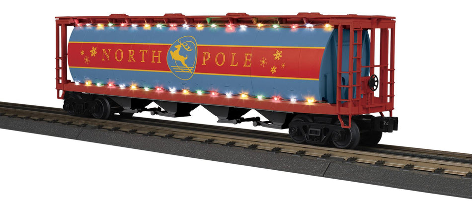 NORTH POLE 4-BAY CYLINDRICAL HOPPER CAR W/LED LIGHTS