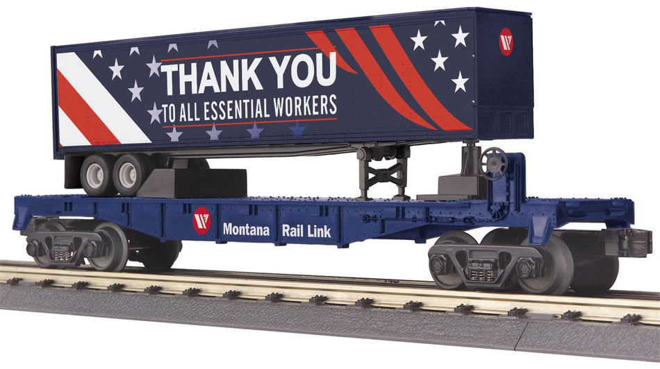 MONTANA RAIL LINK O GAUGE RAILKING FLAT CAR WITH 40' TRAILER