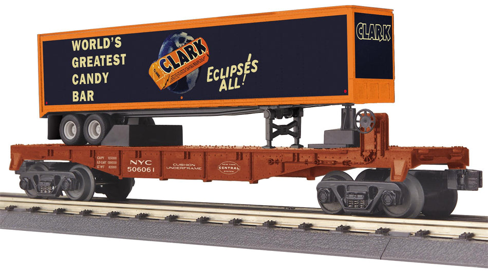 NEW YORK CENTRAL O GAUGE RAILKING FLAT CAR WITH 40' TRAILER