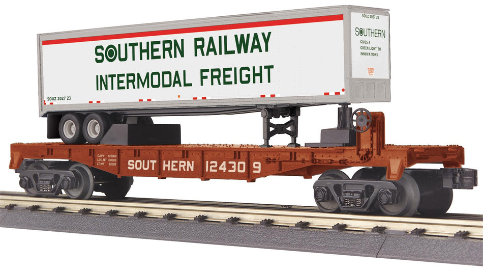 SOUTHERN O GAUGE RAILKING FLAT CAR WITH40' TRAILER