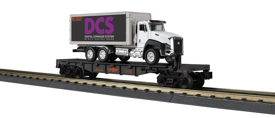 MTH RAILKING FLAT CAR W/DCS LOGO BOX TRUCK