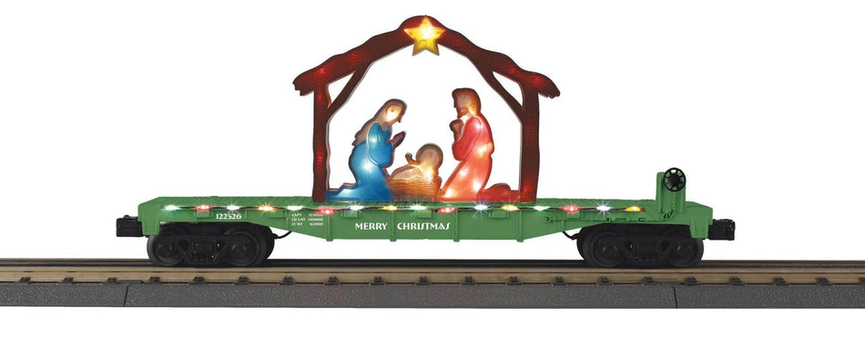 CHRISTMAS FLAT CAR W/LIGHTED NATIVITY SCENE