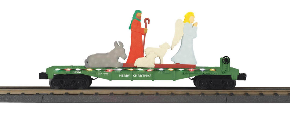 CHRISTMAS FLAT CAR W/LIGHTED SHEPHERD SCENE