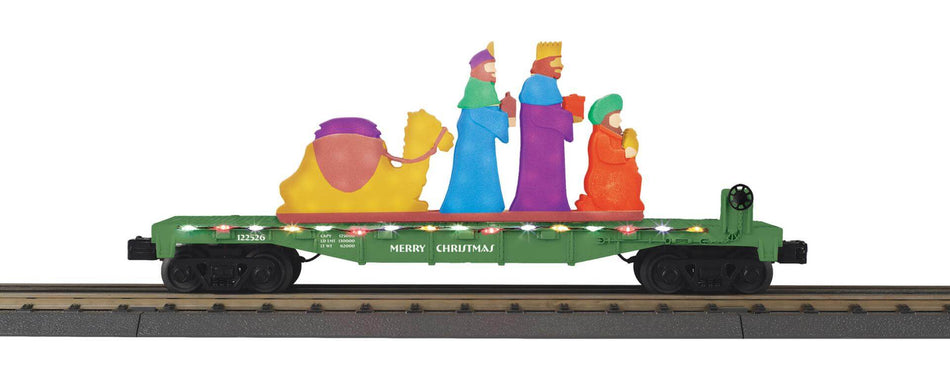 CHRISTMAS FLAT CAR W/LIGHTED WISE MEN SCENE