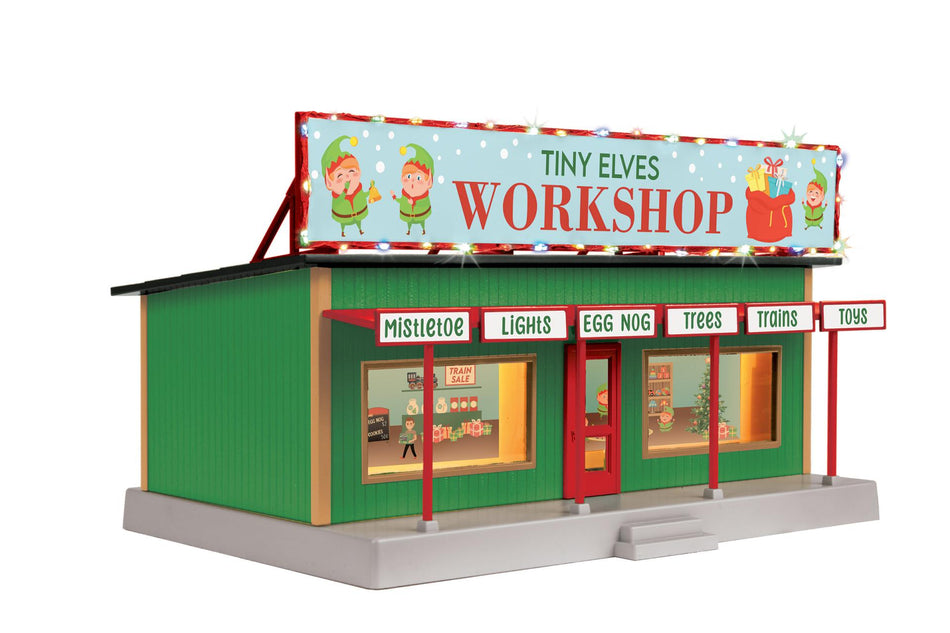 TINY ELVES WORKSHOP ROAD SIDE STAND W/OPERATING CHRISTMAS LIGHTS