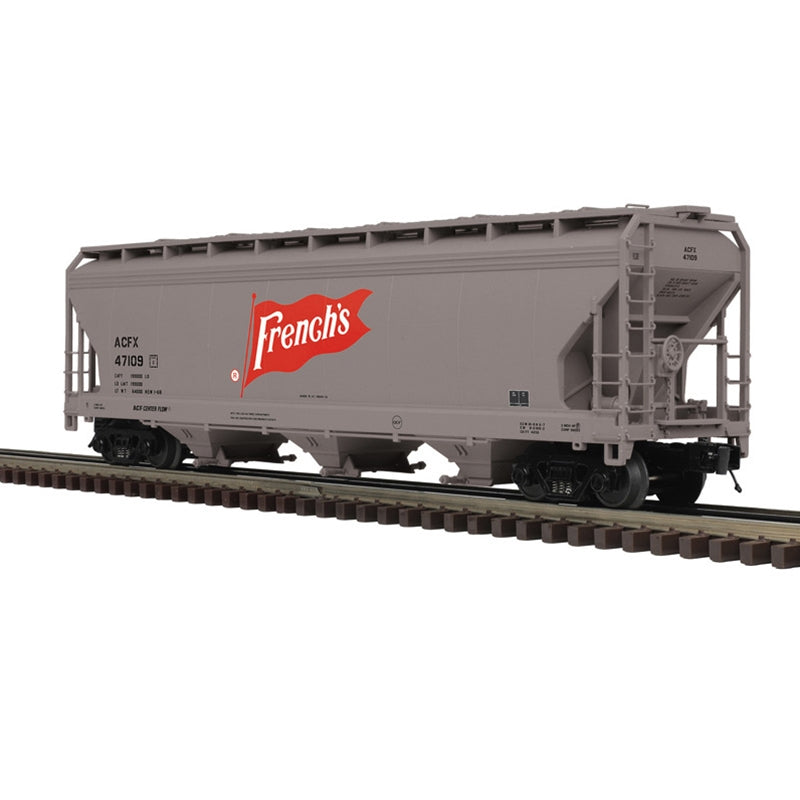 ATLAS O 3-BAY CENTERFLOW COVERED HOPPER FRENCH'S (ACFX) 47109, 47902  3-RAIL