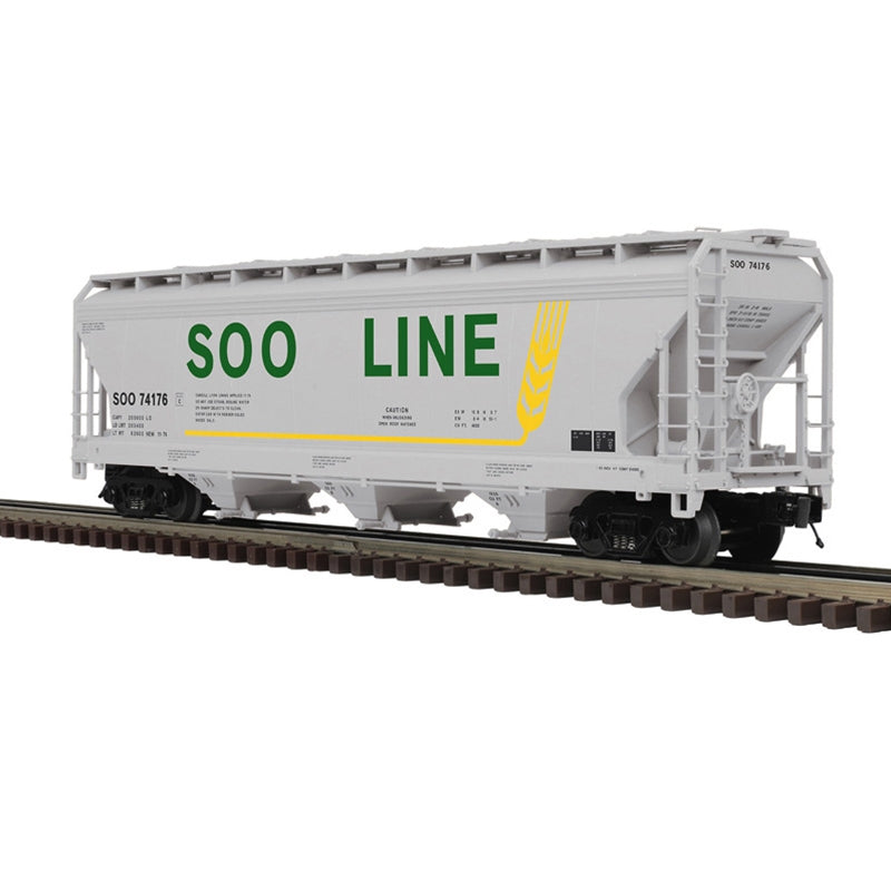 ATLAS O 3-BAY CENTERFLOW COVERED HOPPER SOO 74176, 74230  3-RAIL