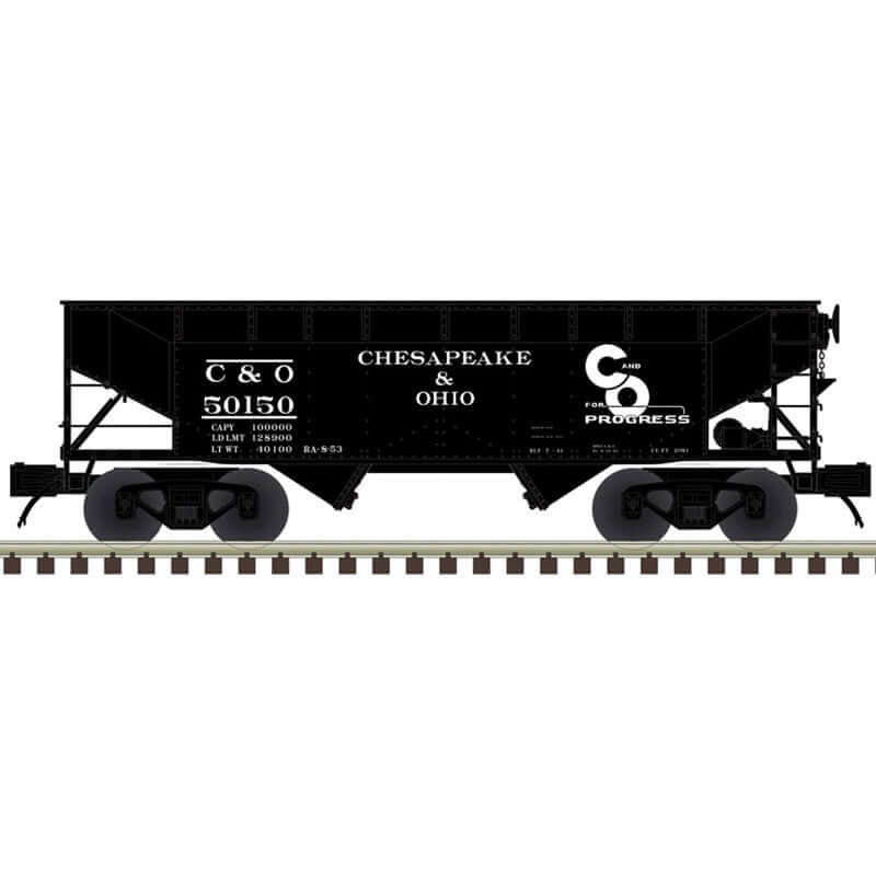 ATLAS PREMIER 2-BAY OFFSET HOPPER CHESAPEAKE & OHIO* CAR NUMBERS: 50150, 50270, 50309, 50468 (3 RAIL)