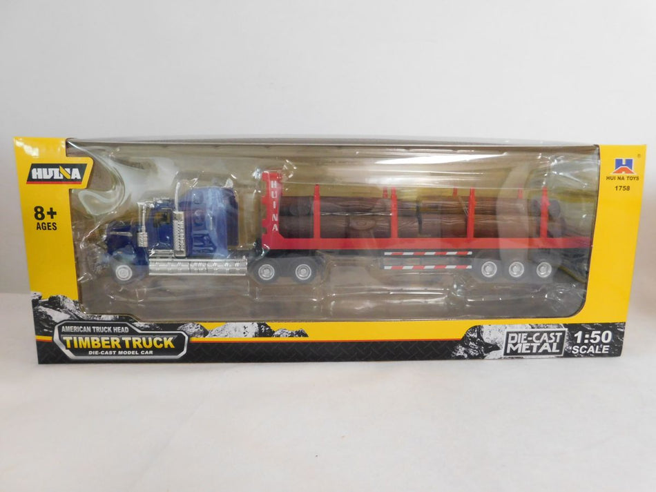 DIECAST TIMBER TRUCK BLUE CAB/RED TRAILER