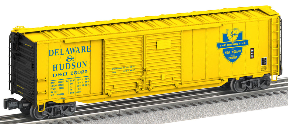 LIONEL DELAWARE & HUDSON SCALE 50' DOUBLE DOOR BOXCAR WITH END DOORS #25025