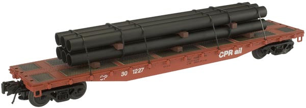 ATLAS O 52'6" FLAT TRAINCAR W/PIPE LOAD - CP RAIL #301227 (PRE-OWNED)