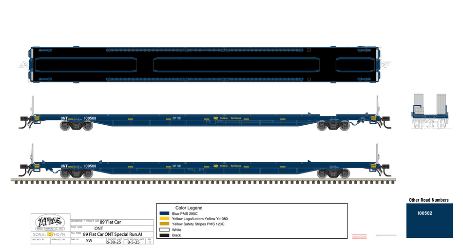 ONTARIO NORTHLAND 89’4” FLAT CAR #100508 (CUSTOM RUN)
