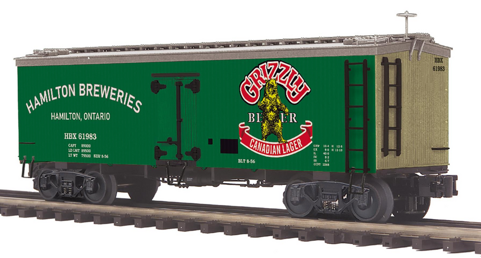 TWO (2) GRIZZLY BEER O SCALE PREMIER 36’ WOODSIDED REEFER CARS #61983 AND #61985