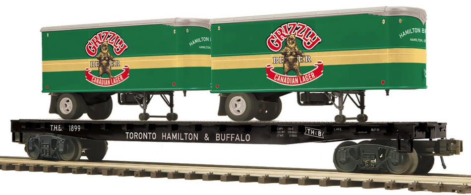 TORONTO HAMILTON & BUFFALO PREMIER FLAT CAR WITH GRIZZLY BEER PUP TRAILERS #1899