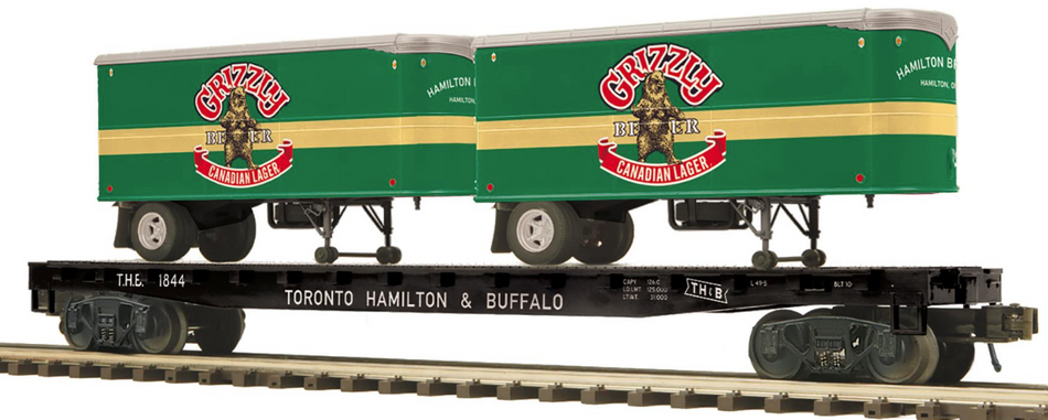 TORONTO HAMILTON & BUFFALO PREMIER FLAT CAR WITH GRIZZLY BEER PUP TRAILERS #1844