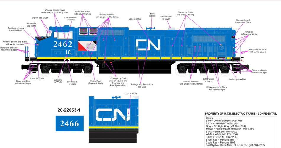 MTH DASH-8 CANADIAN NATIONAL BLUE DEVIL DIESEL CAB # 2466 (CUSTOM RUN)