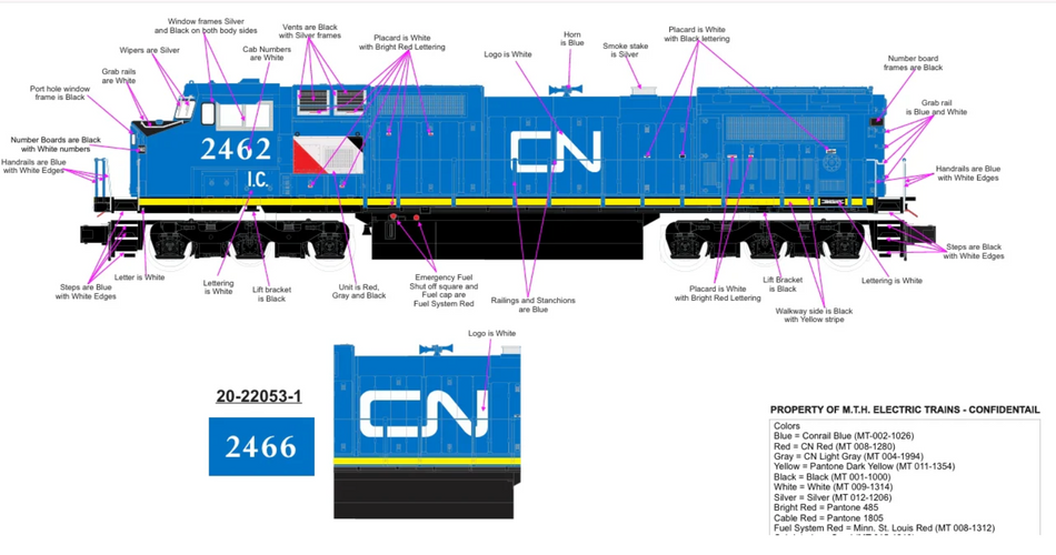 CUSTOM MTH DASH-8 CANADIAN NATIONAL BLUE DEVIL DIESEL CAB # 2462 (CUSTOM RUN)