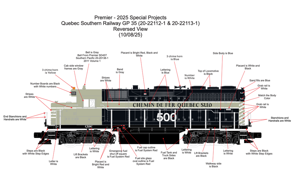 QUEBEC SOUTHERN RAILWAY GP-35 LOW HOOD #508 W/FRENCH LANGUAGE CREW TALK (CUSTOM RUN)