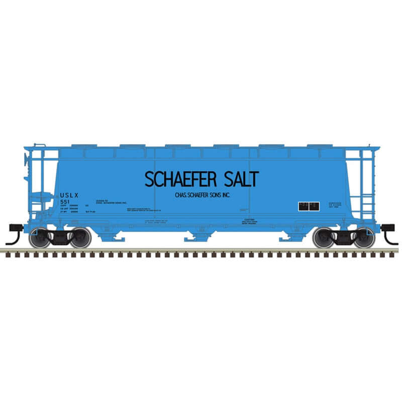 ATLAS MASTER 3  BAY CYLINDRICAL HOPPERS SCHAEFER SALT CAR NUMBERS: 551, 554 (2 RAIL)